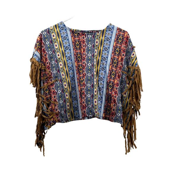 My Michelle Girls' Multicolored Printed Fringed Blouse Youth Size Medium - Picture 1 of 6